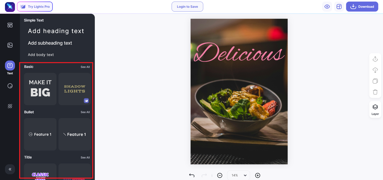 Scegli e personalizza i preset di testo