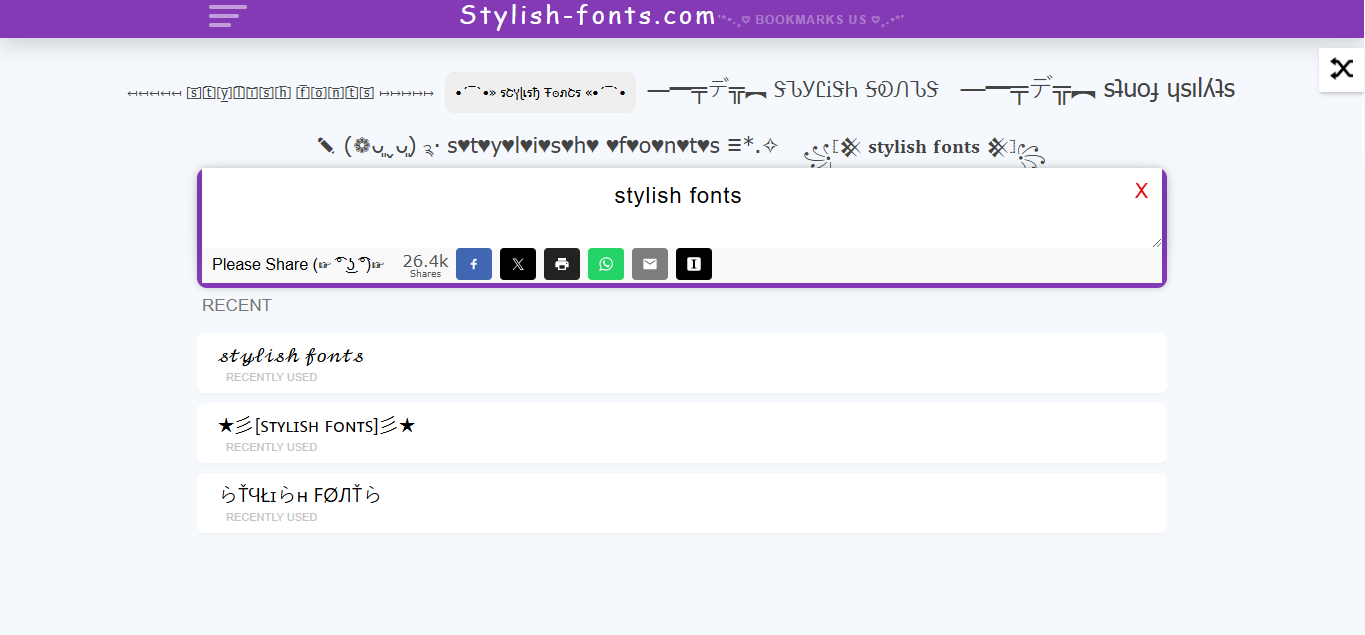 Antarmuka Stylish-font - generator teks tulisan tangan mewah yang sempurna untuk font bergaya