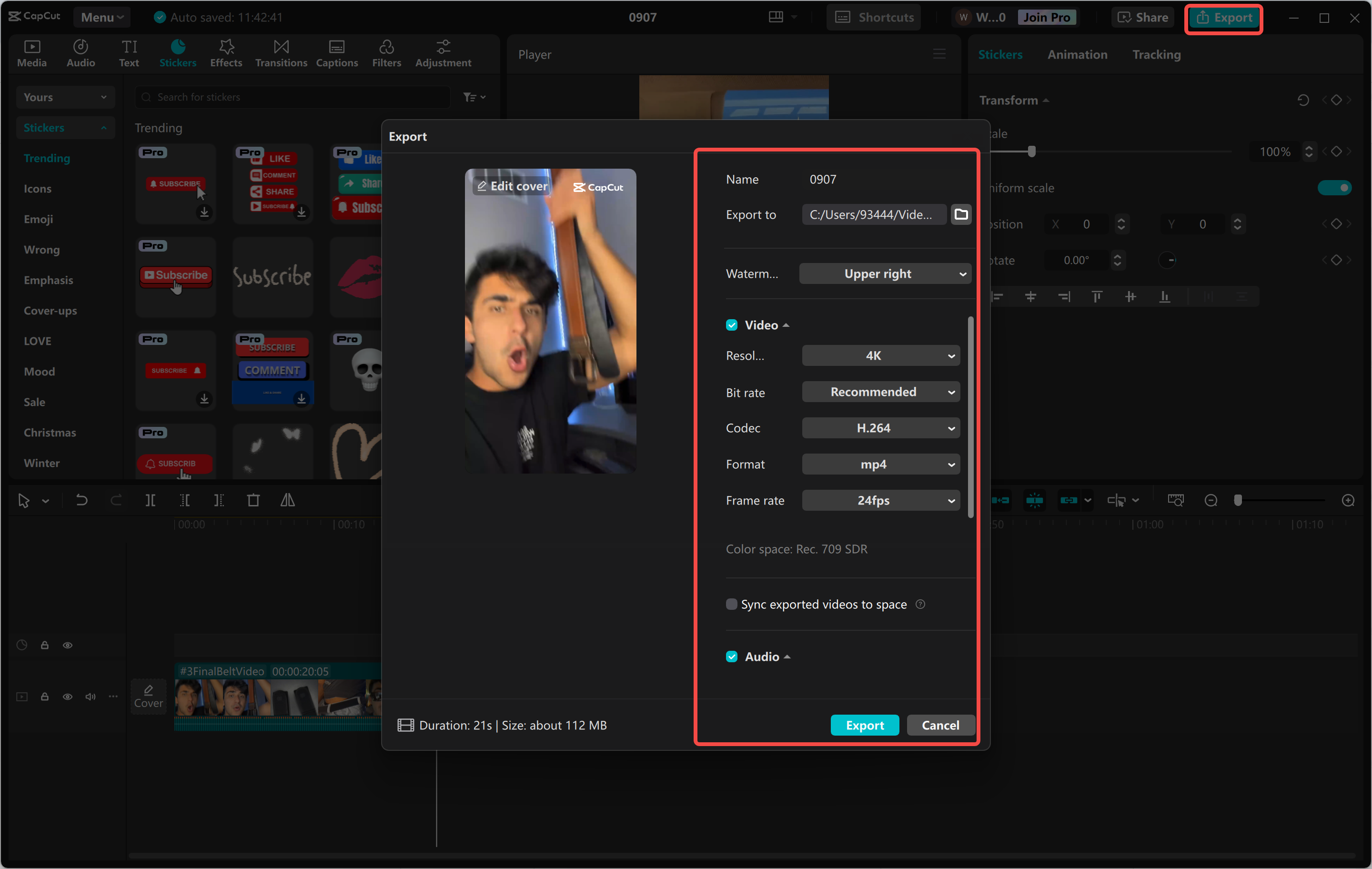 Exporting the TikTok video from the CapCut desktop video editor