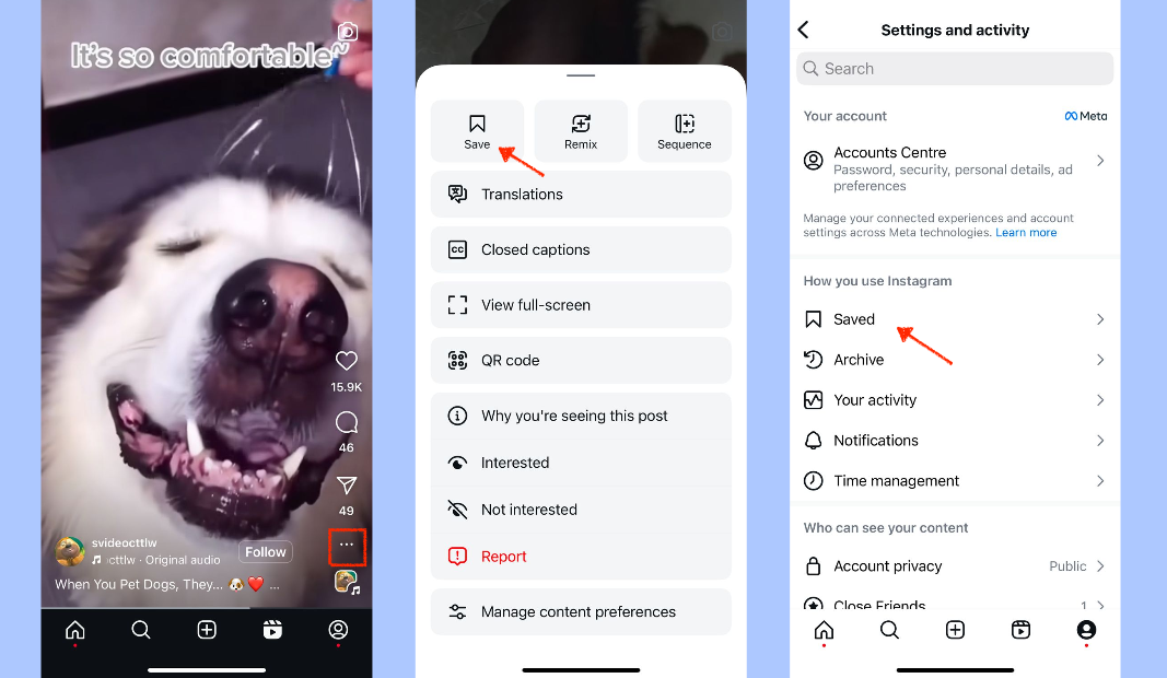 Salve Reels com música usando o recurso de salvar do Instagram