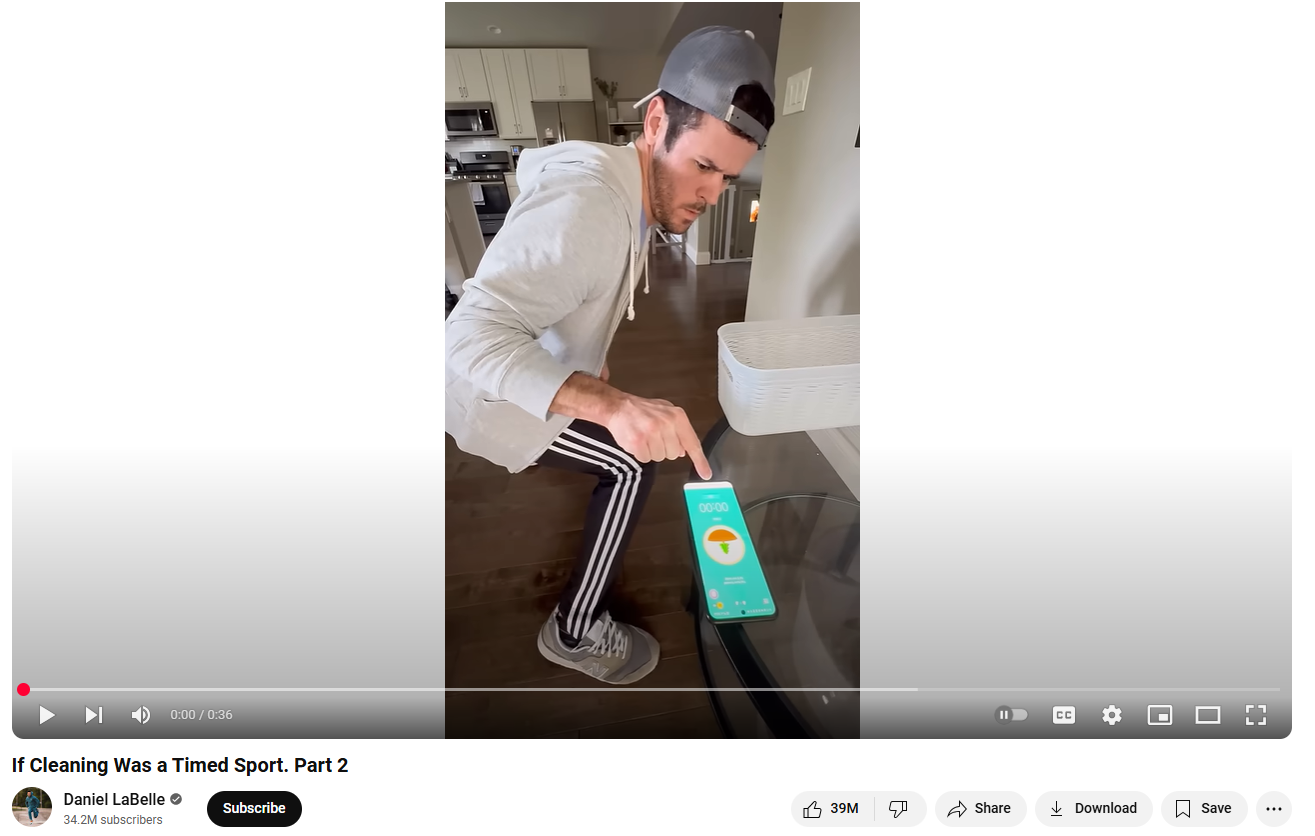 Daniel LaBelle cleaning timed sport - One of the most liked shorts on YouTube