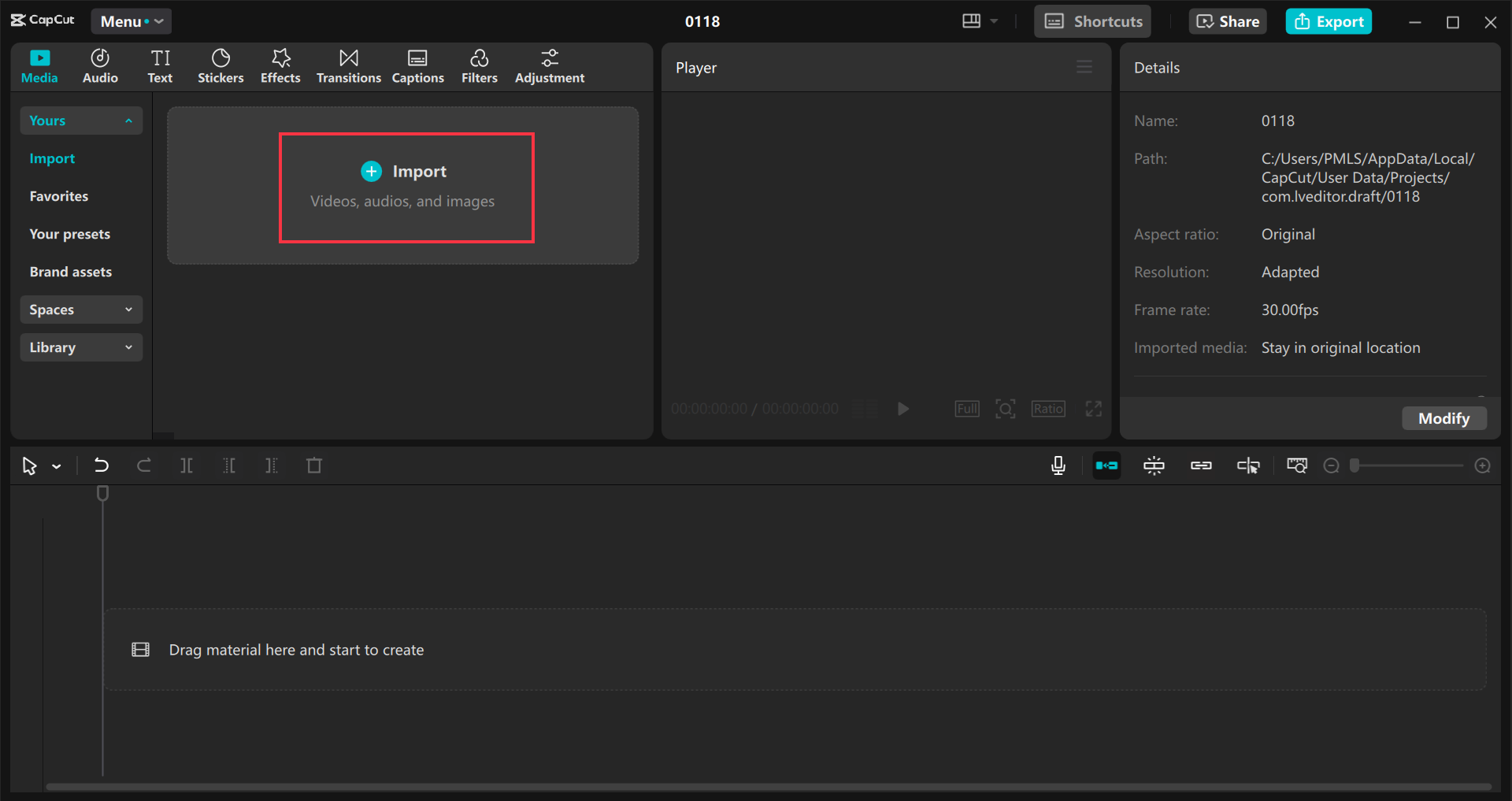 Mengimpor video di CapCut editor video desktop