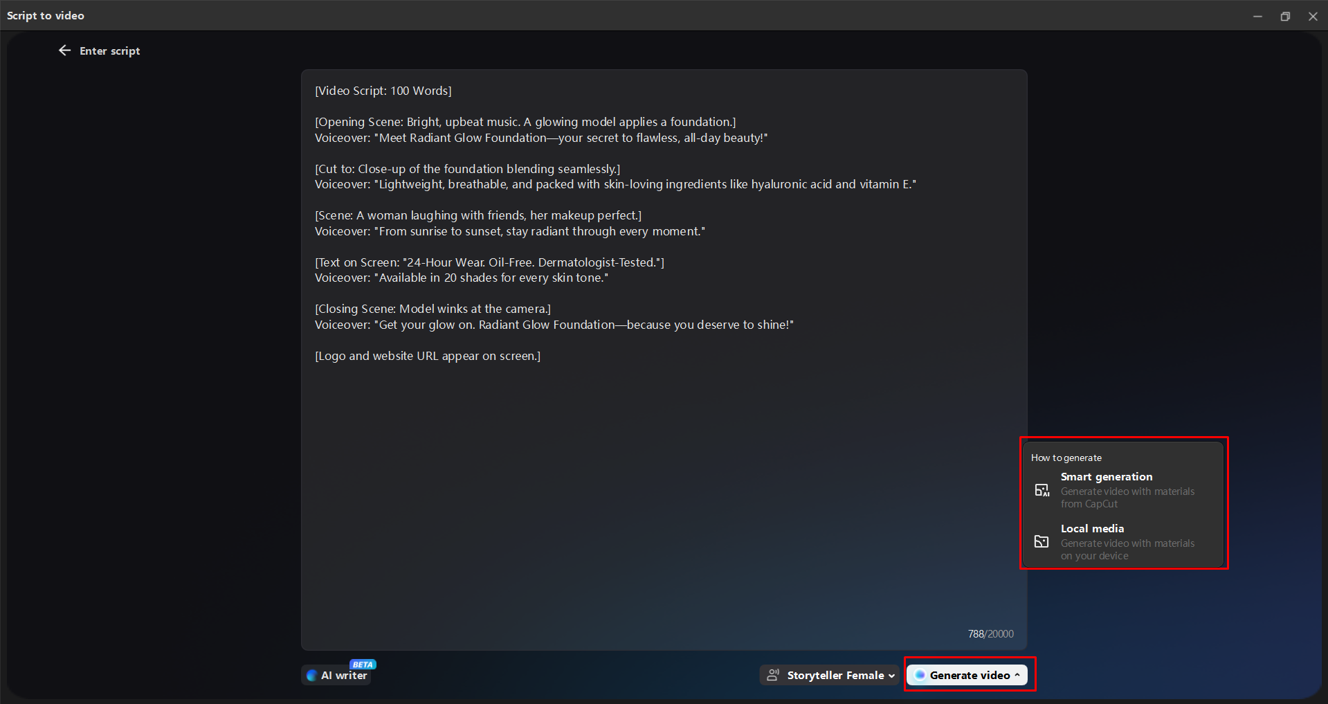 Generierung eines Videos mit KI im CapCut Desktop-Video-Editor