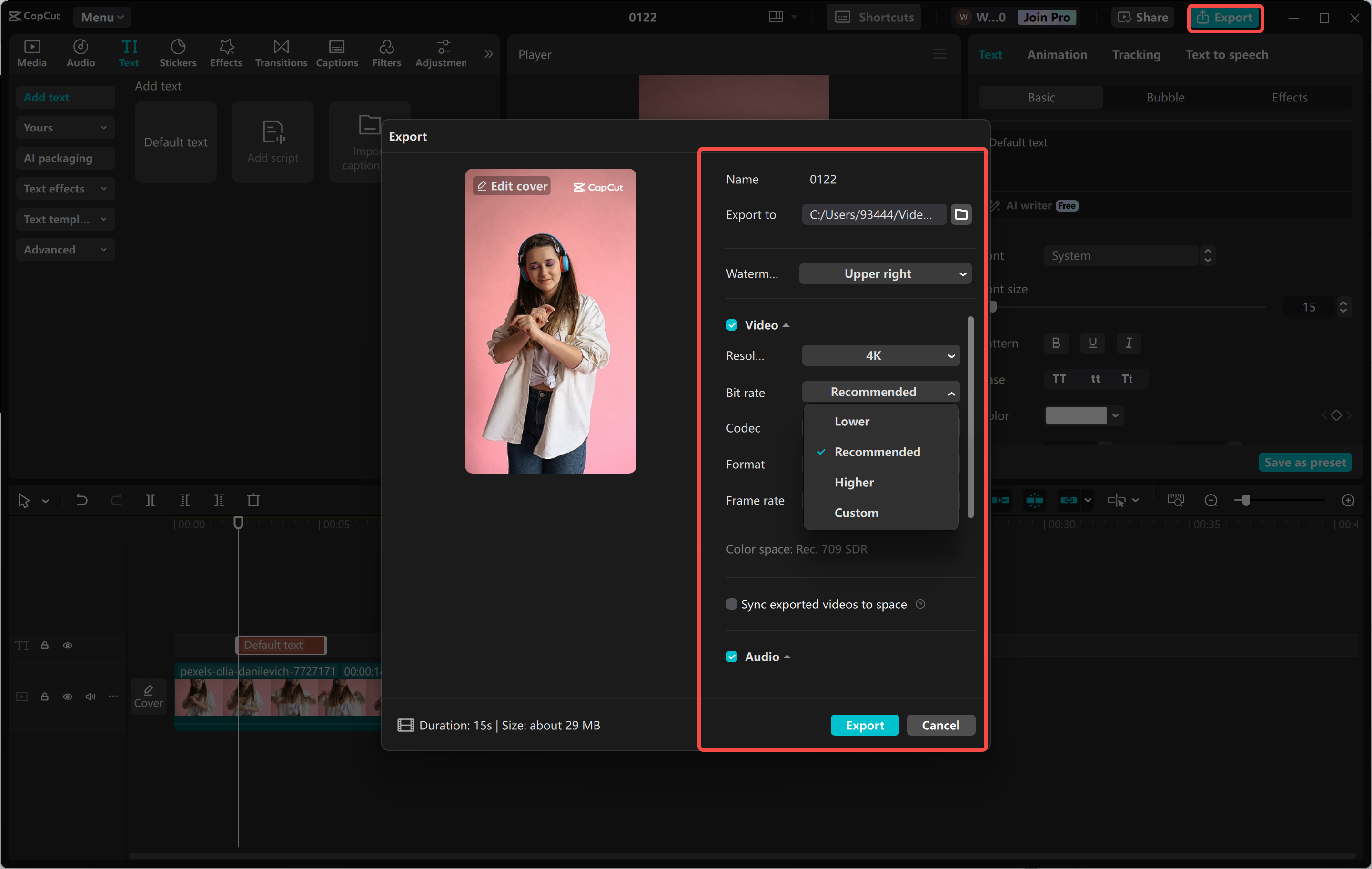 Het selecteren van de beste bitrate voor Instagram Reels in de CapCut desktop video-editor