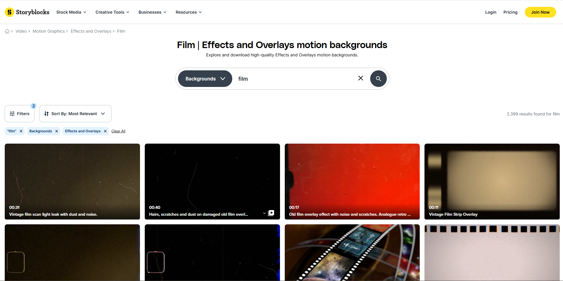 Interfaz de Storyblock: una forma rápida de obtener superposiciones de textura de película gratuitas