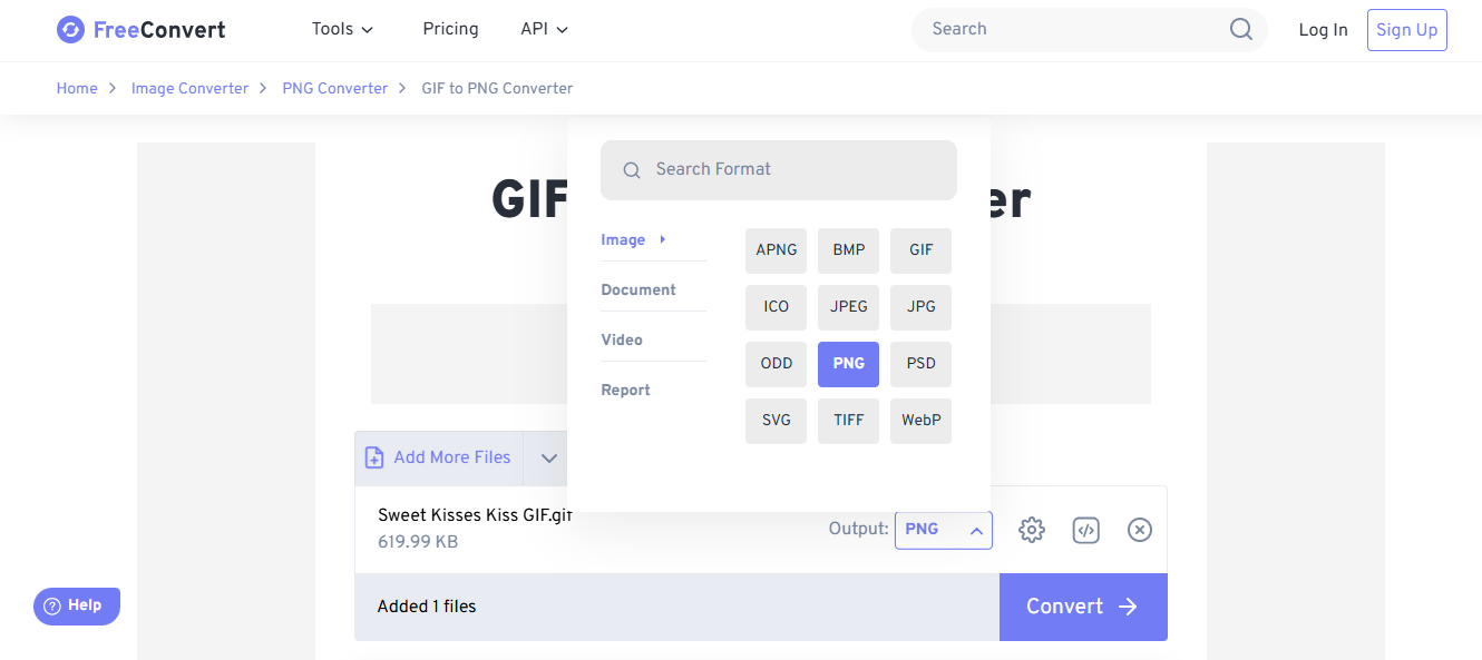 Regolare le impostazioni di conversione e impostare il formato PNG