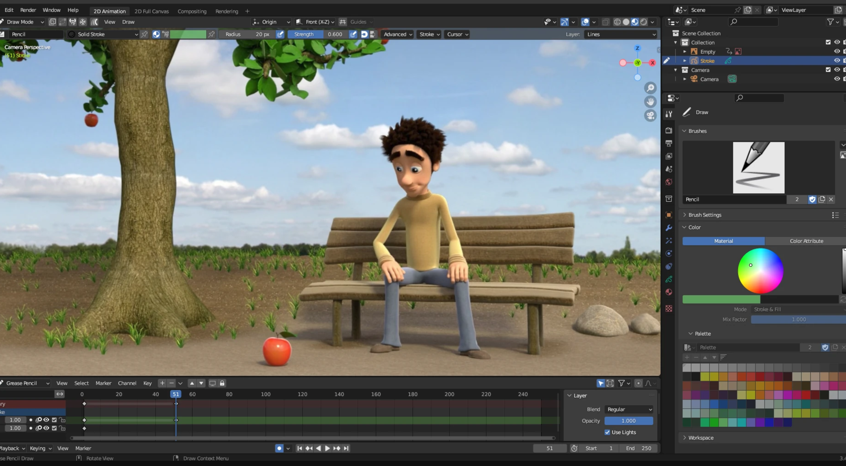 Gränssnittet för en 3D-animationsvideo skapad av Blender tool
