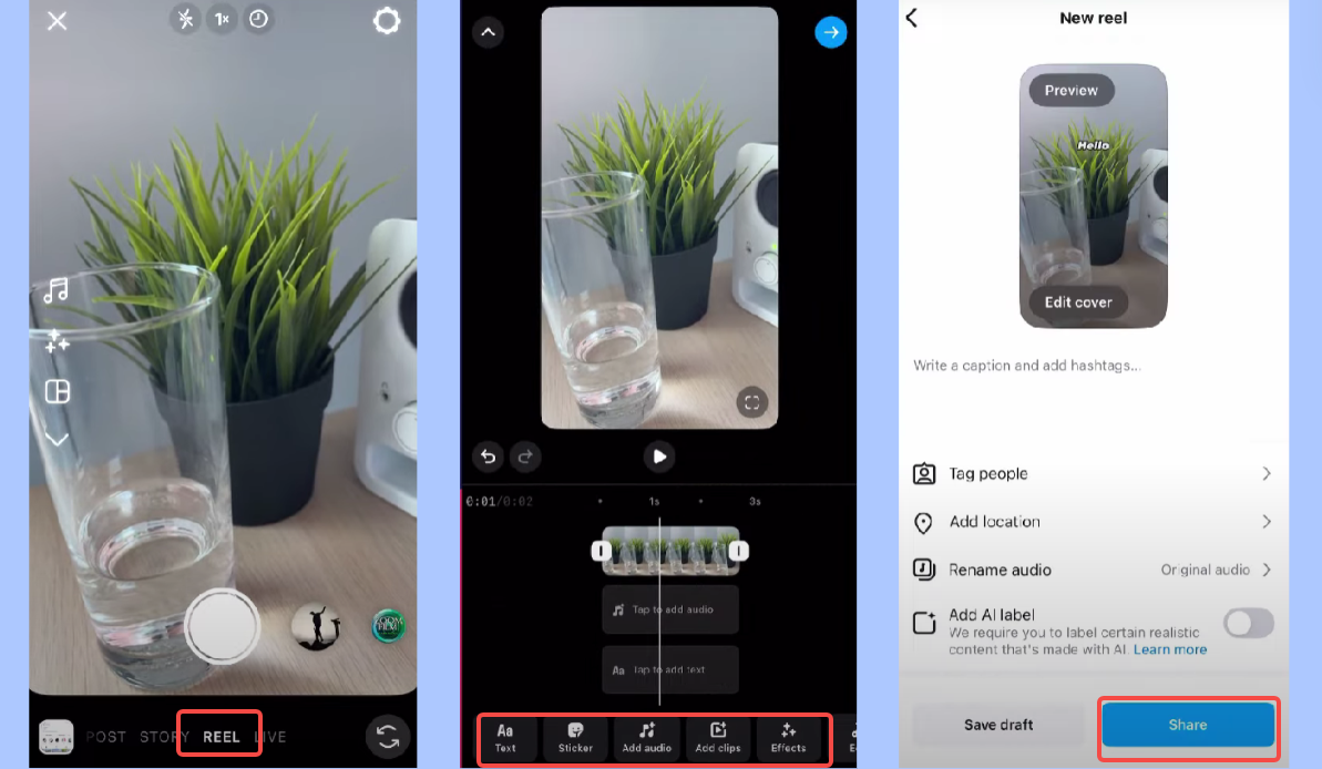 Create Reel on Instagram
