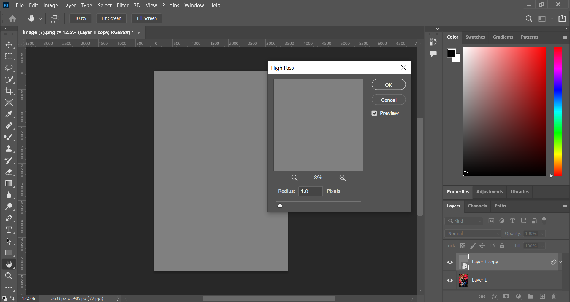 Sharpen image with Photoshop High Pass filter