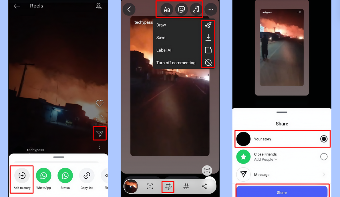 Dodaj pełną rolkę do historii, korzystając z wbudowanej funkcji Instagrama
