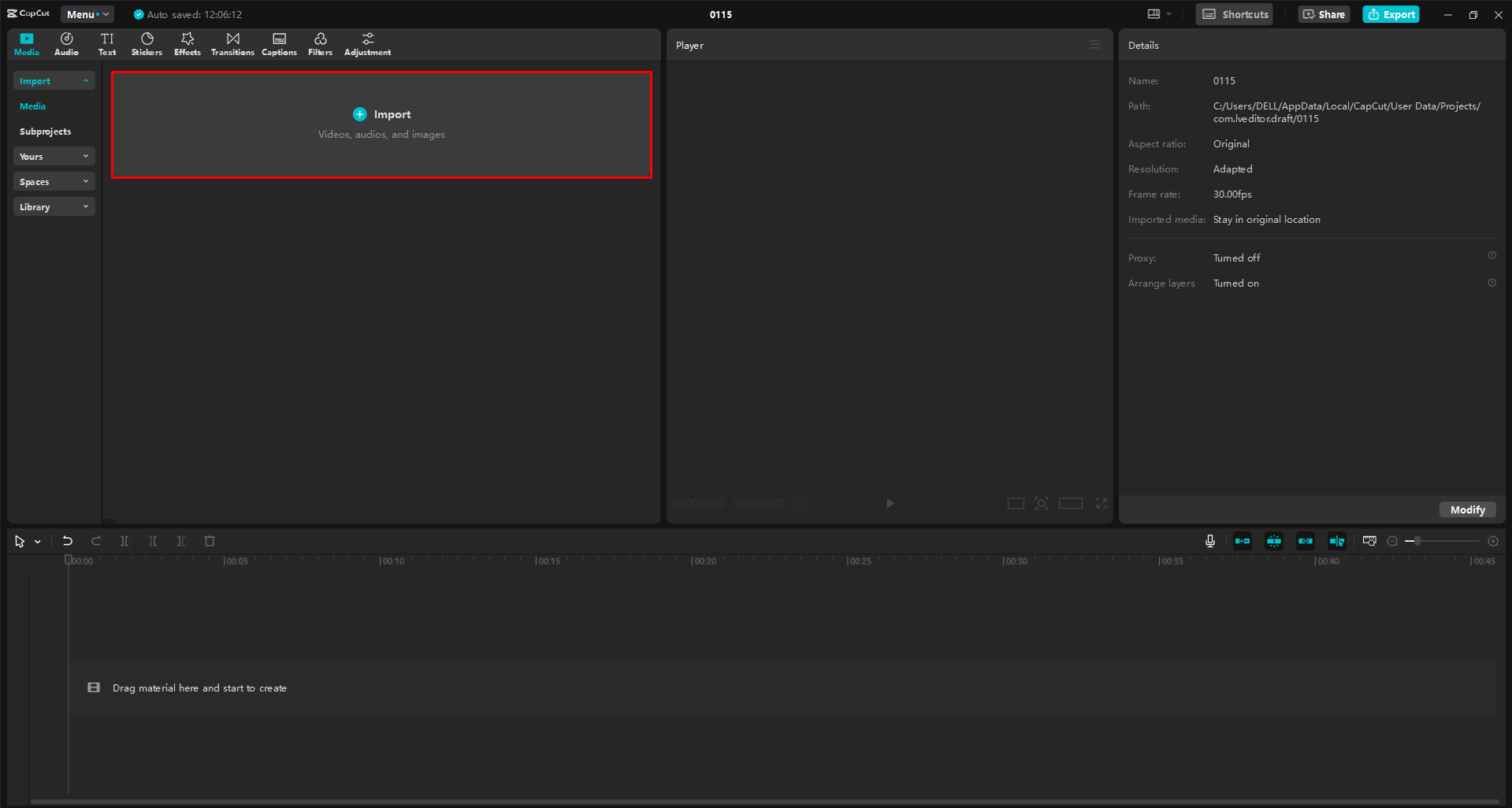 Hochladen eines Videos auf den CapCut Desktop-Video-Editor
