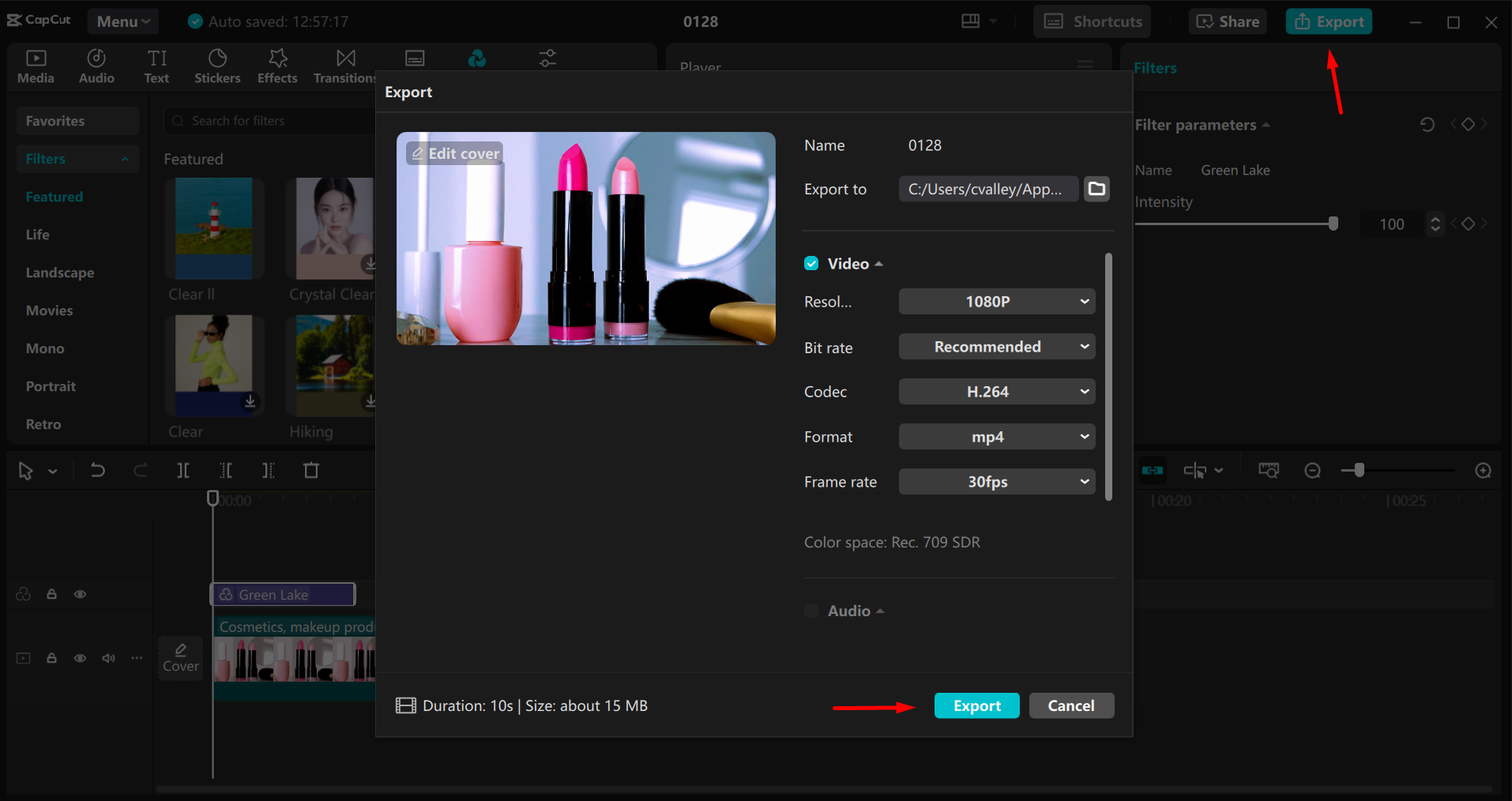 Exporting a video from the CapCut desktop video editor