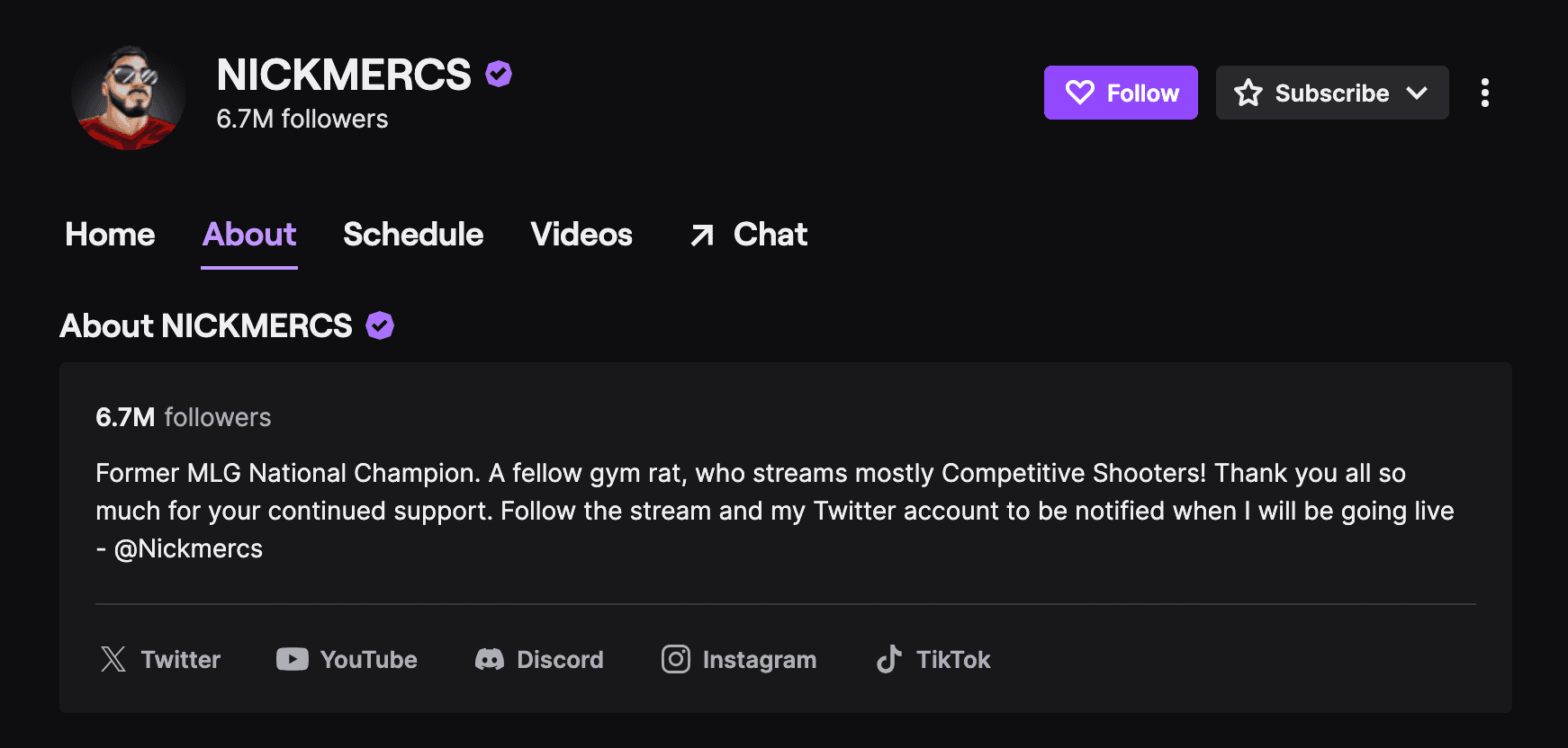 Exemple de profil Twitch avec une bio efficace pour attirer de nouveaux abonnés