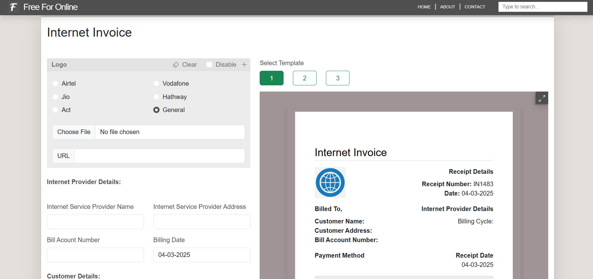 Free for Online - An internet bill generator