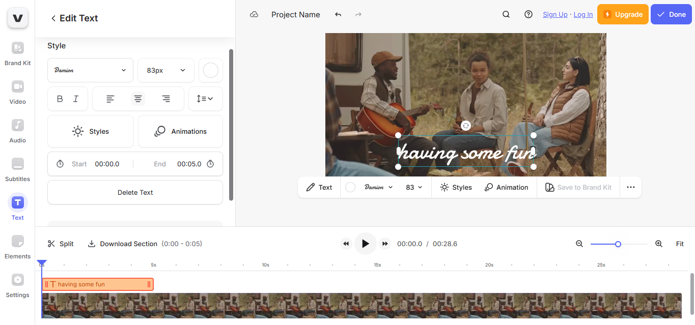 Interfaccia di VEED.IO - lo strumento ideale per scrivere testo nei video online