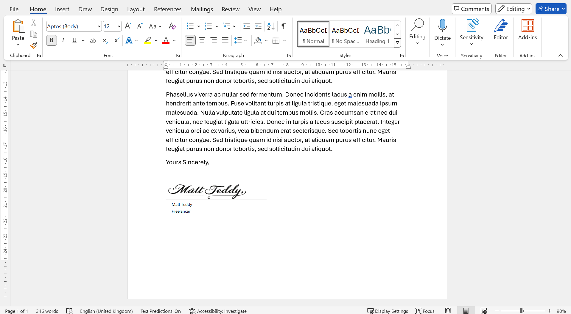 Dreamina generated signature used to sign Word document