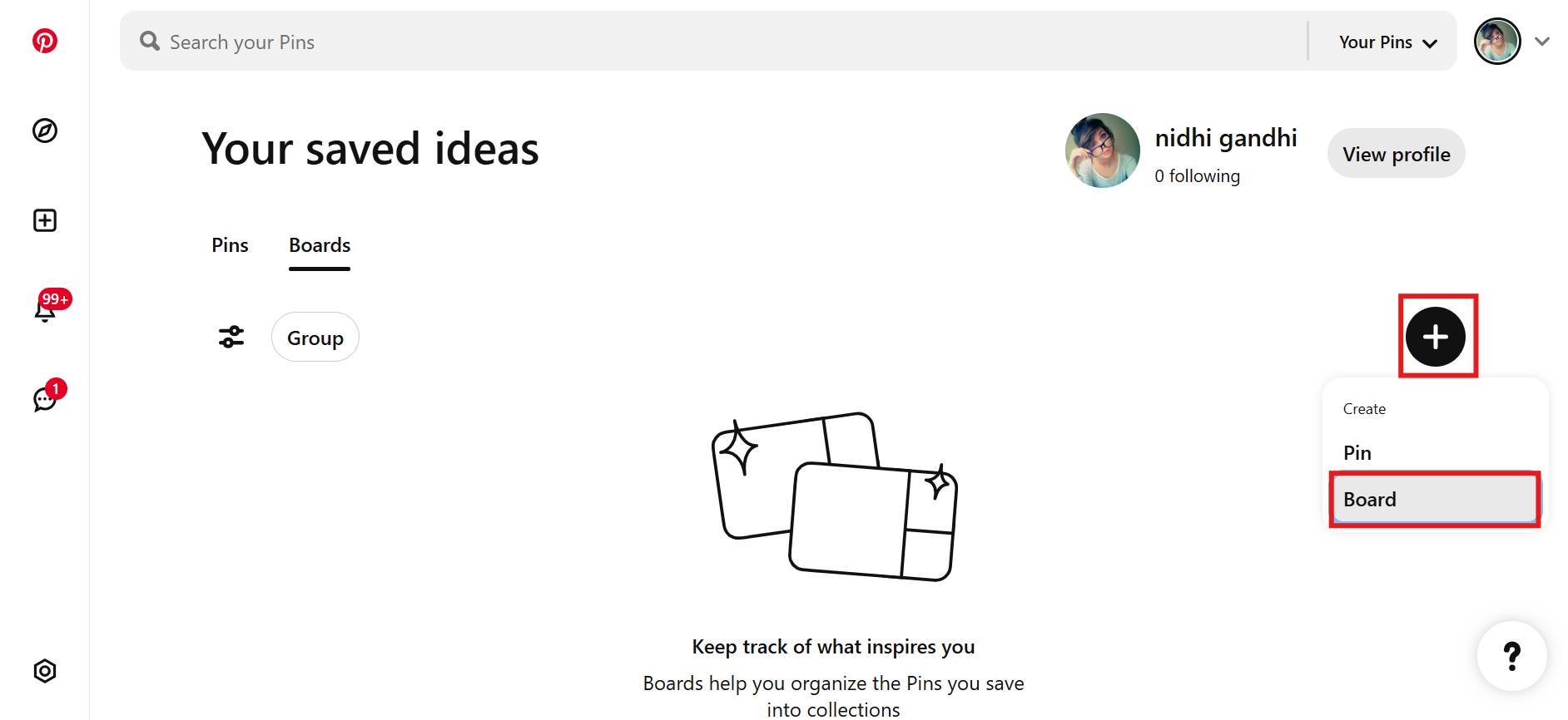 create a Pinterest board