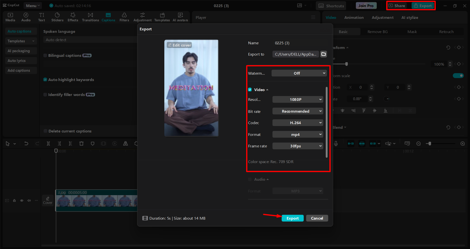 Exportieren eines Videos aus dem CapCut Desktop-Video-Editor