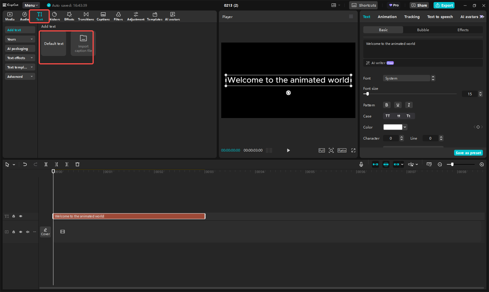 Adding the text in CapCut