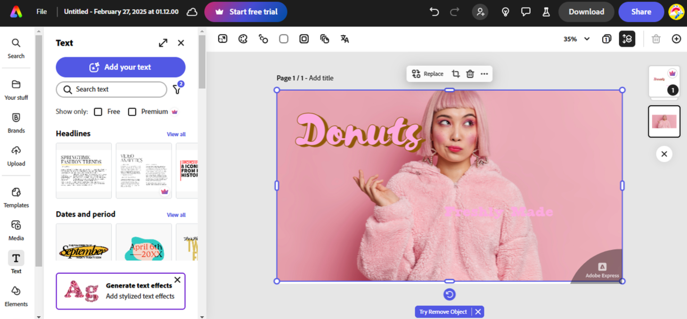 Interfaccia di Adobe Express - lo strumento affidabile per scrivere testo su immagini online gratis