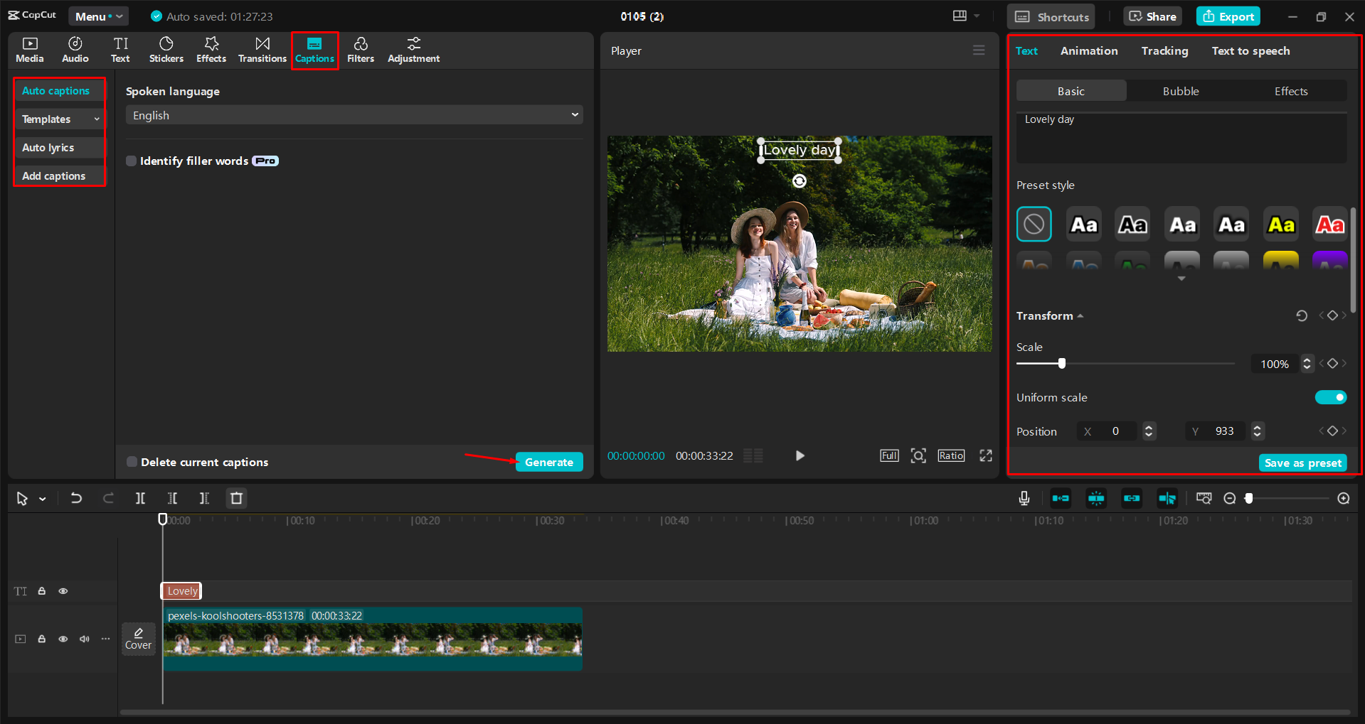 Modifica di un annuncio video promozionale nell' CapCut editor video desktop