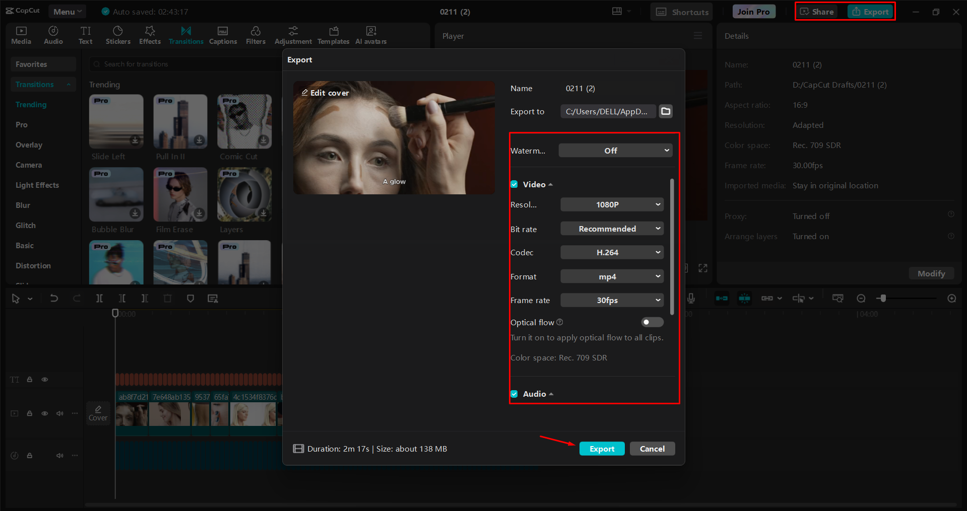 Exportieren eines Videos aus dem CapCut Desktop-Video-Editor