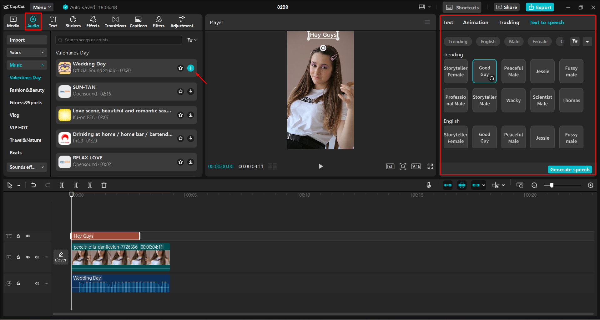 Menambahkan dan meningkatkan audio dalam CapCut editor video desktop