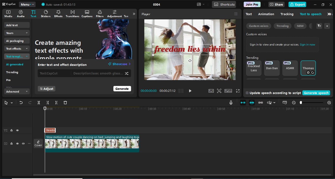 Antarmuka editor video desktop CapCut - alat terbaik untuk menghasilkan font bergaya untuk konten Anda