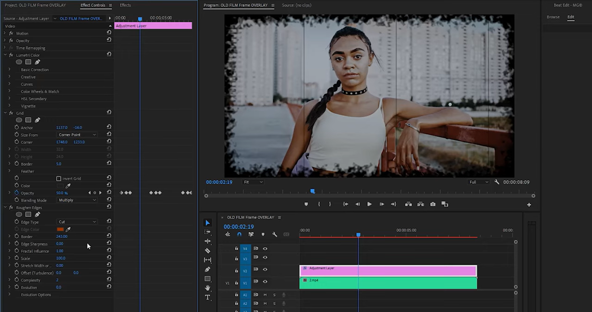 Giao diện của Adobe Premiere Pro - công cụ tốt nhất để sử dụng lớp phủ khung phim
