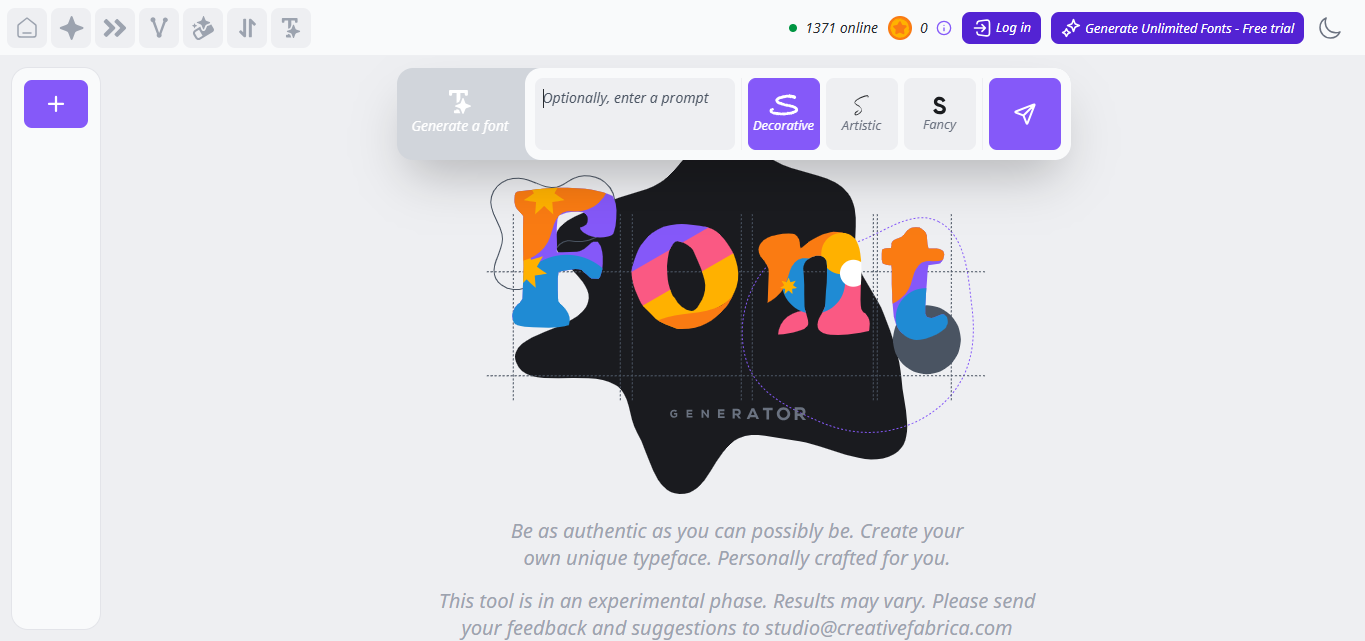 Antarmuka Fabrica Kreatif - generator teks tulisan tangan mewah yang sangat baik