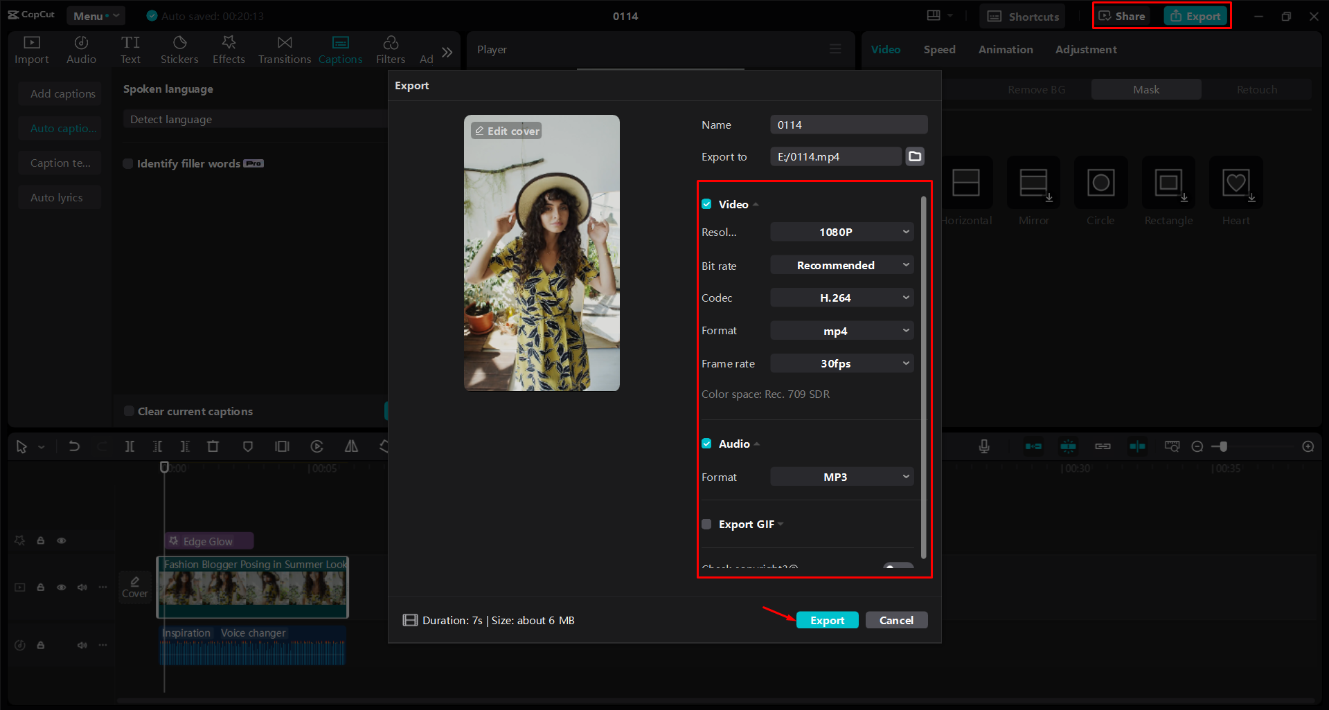Exporting a video from the CapCut desktop video editor