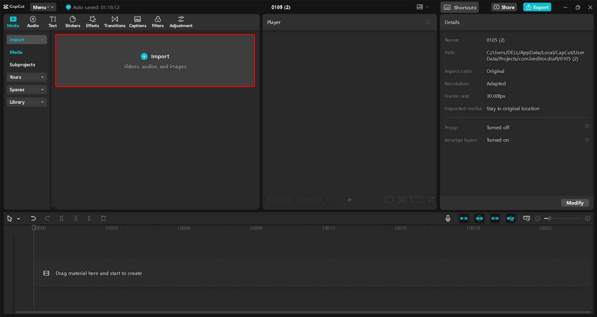 Importing a video into the CapCut desktop video editor