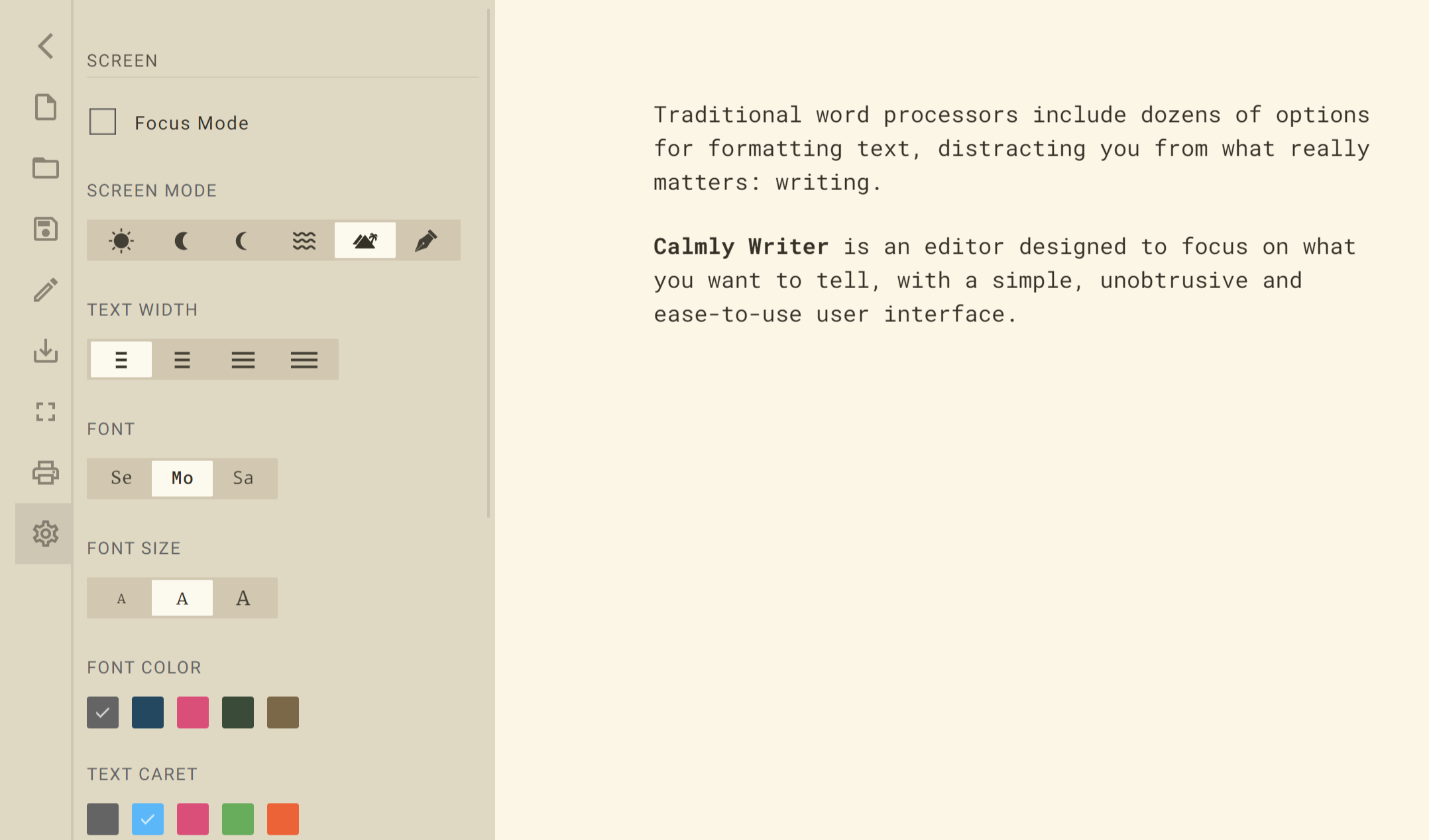 Interface do Calmly Writer - a ferramenta confiável para escrever texto manuscrito online