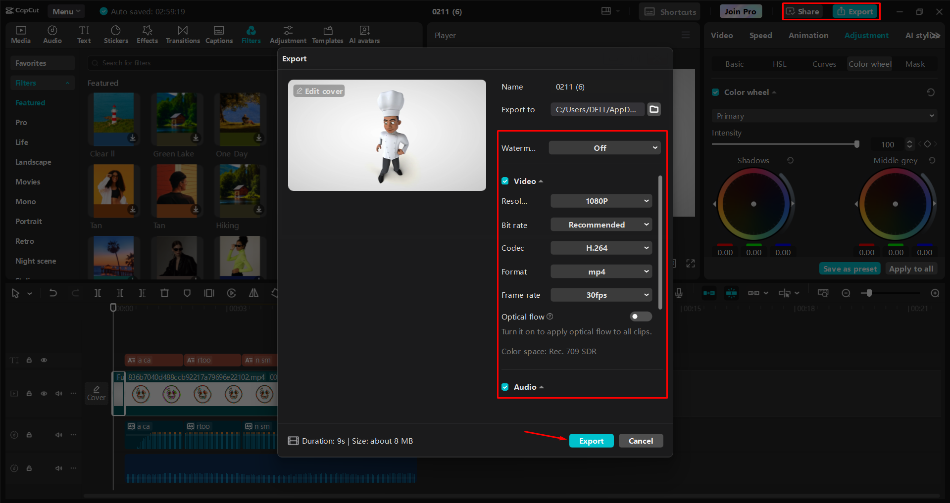 Esportazione di un video dall' CapCut editor video desktop