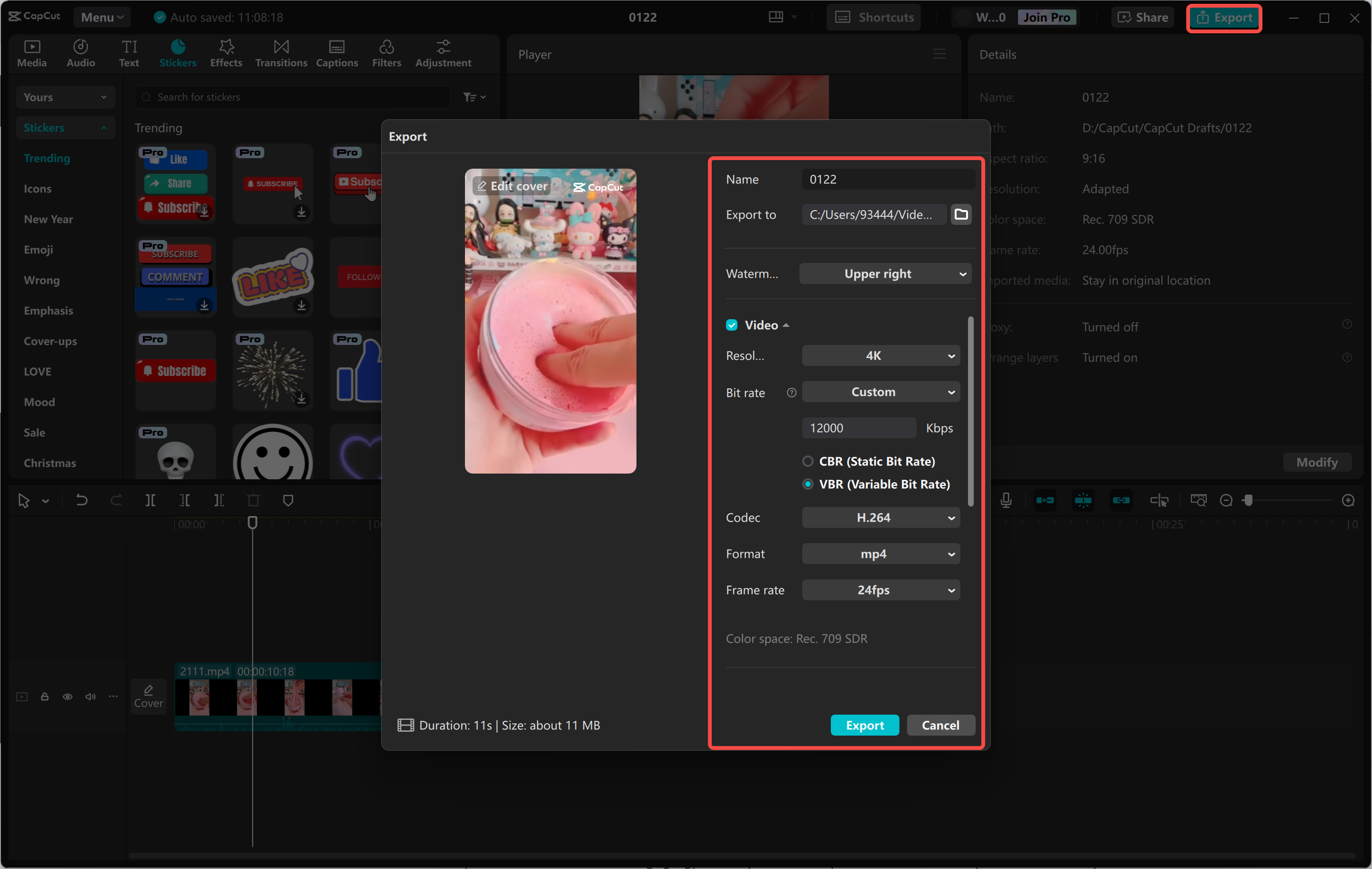 Exportieren des Videos aus dem CapCut Desktop-Video-Editor