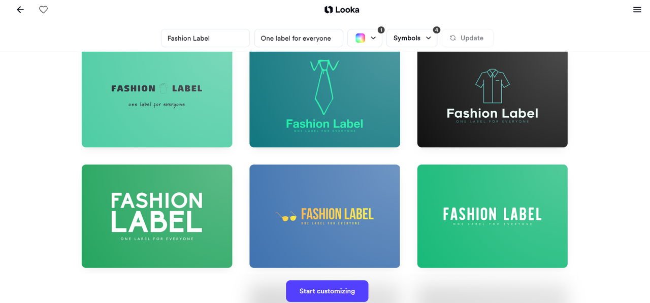 Conceptions de logo personnalisées créées par l'IA de Looka