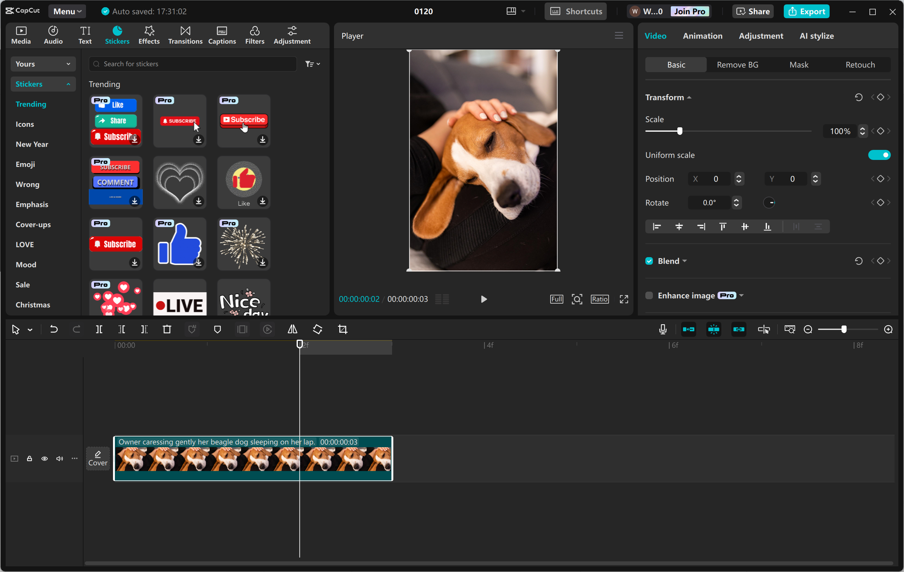 Interface of the CapCut desktop video editor - an ideal tool for making short videos for Facebook