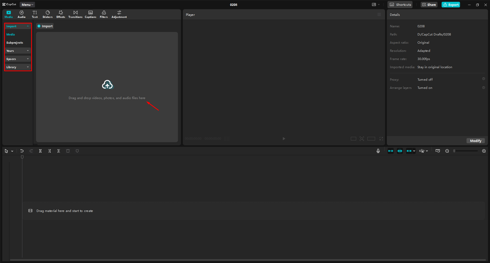 Importar um vídeo para o editor de vídeo de desktop CapCut