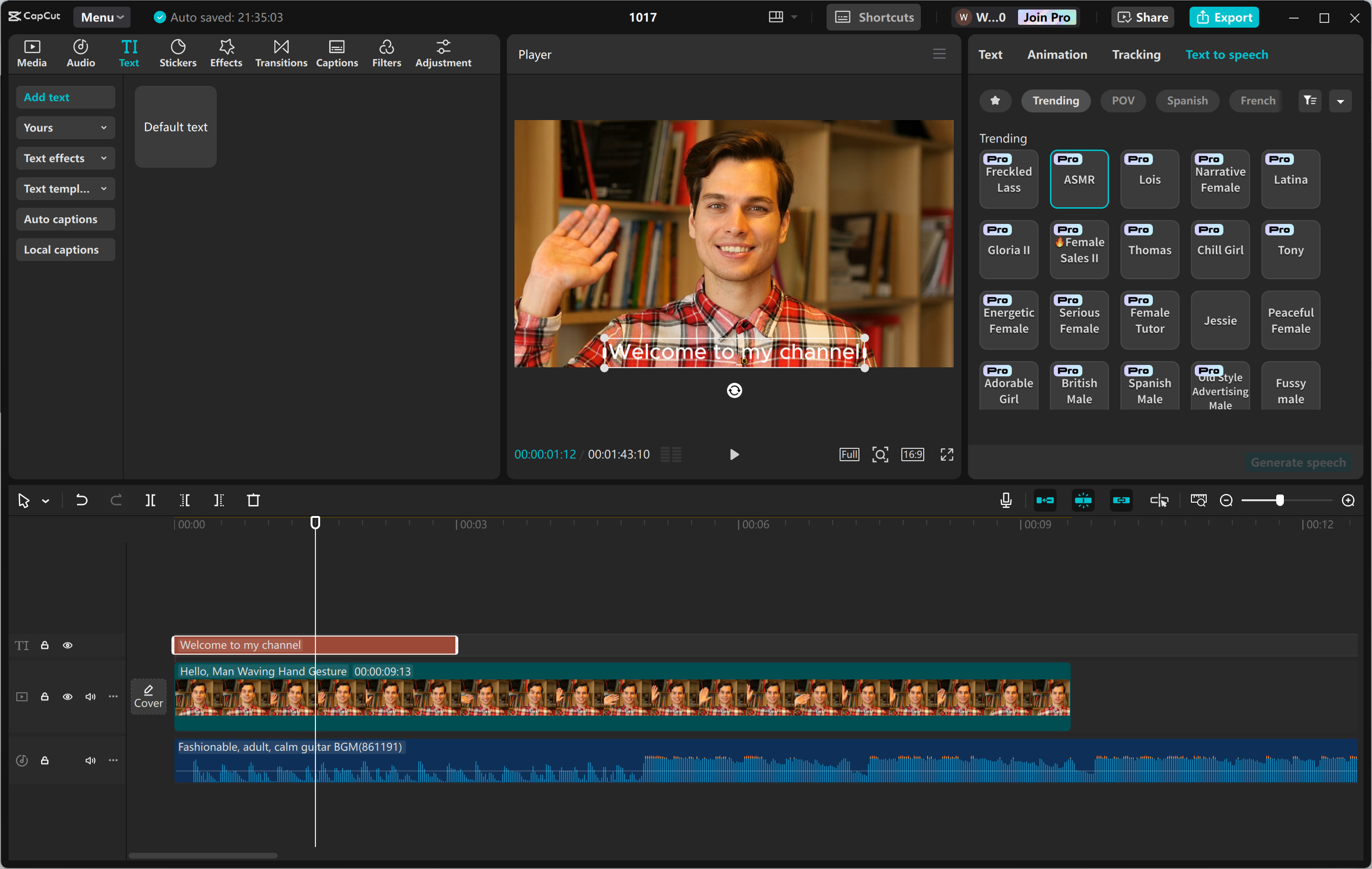 Schnittstelle des CapCut Desktop-Video-Editors - ein benutzerfreundliches Tool zur Erstellung von KI-Stimmen für Videos
