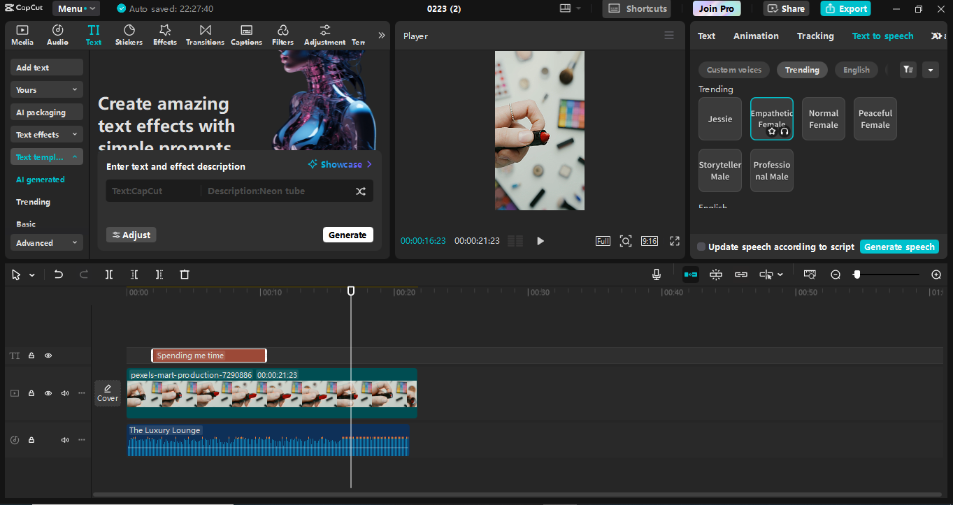 Interface de edição do editor de vídeo para desktop CapCut - a melhor ferramenta para criar conteúdo TikTok