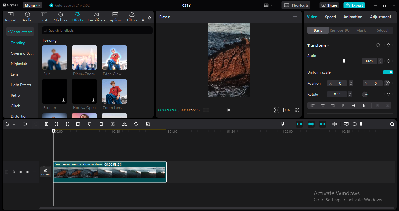 Interfața de editare a editorului video CapCut desktop - cel mai bun instrument pentru îmbunătățirea rolelor Instagram salvate