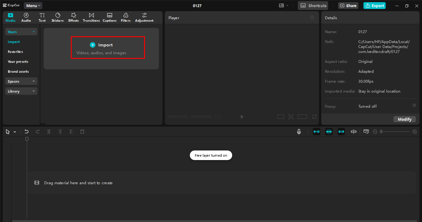 Importieren von Videos im CapCut Desktop-Video-Editor