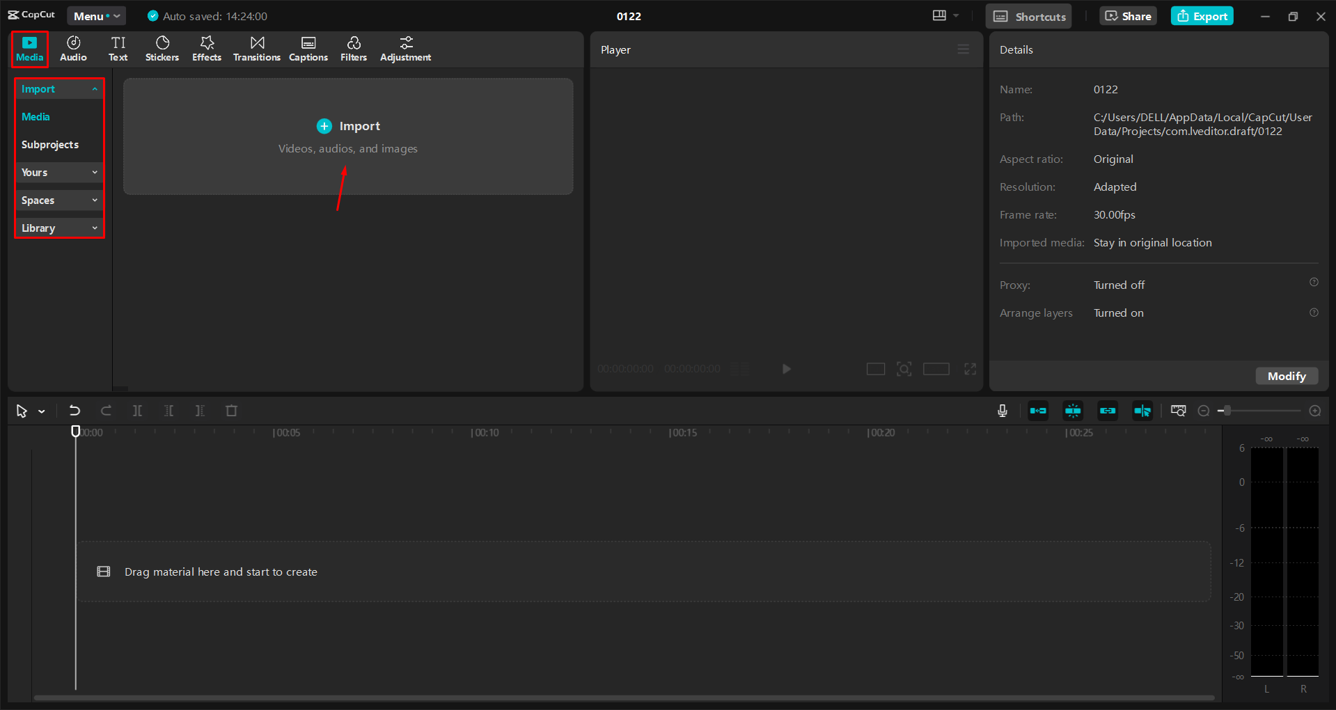 Mengimpor video ke dalam CapCut editor video desktop