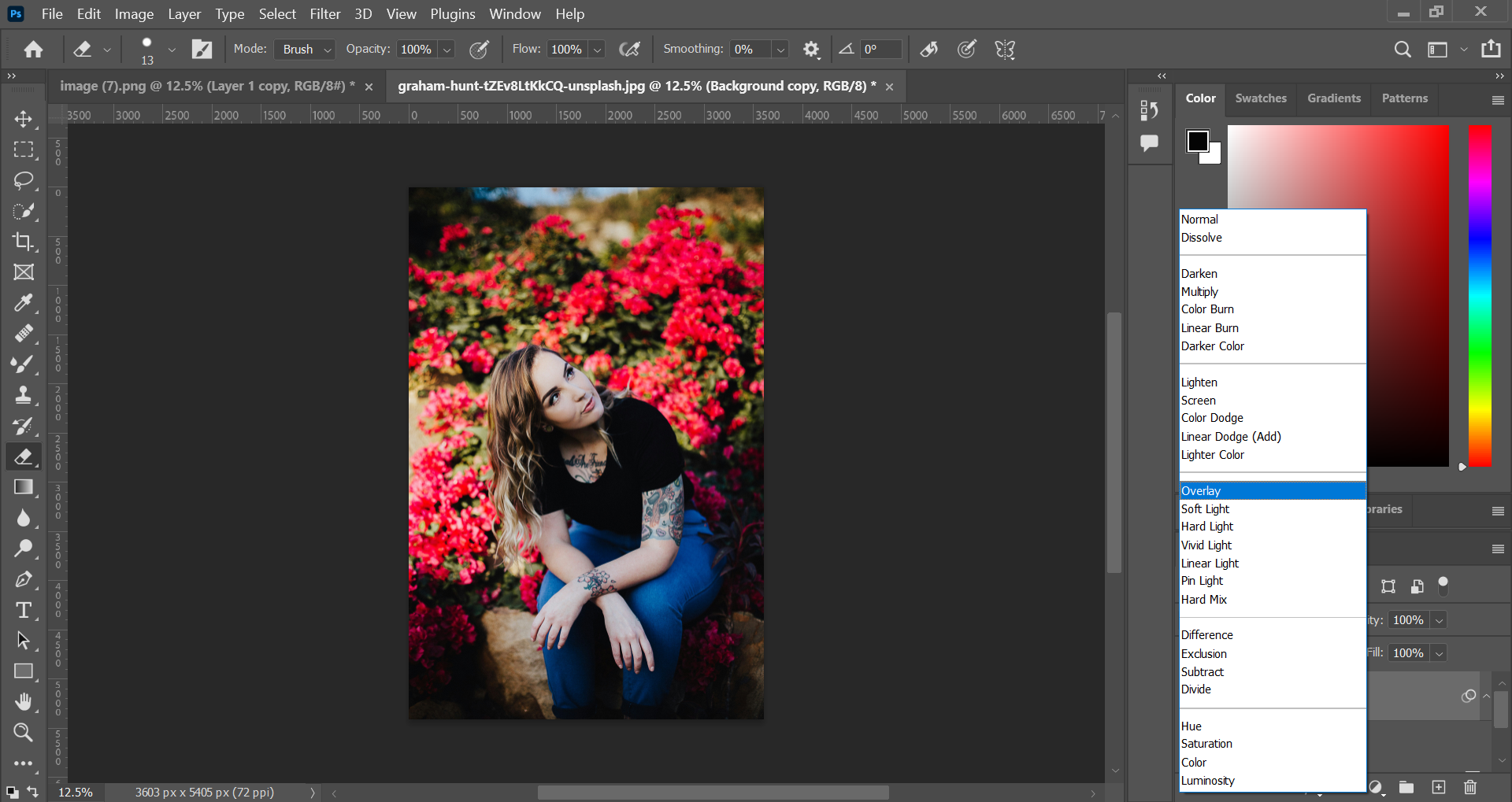 How to make an image sharper in Photoshop: Change blend to Overlay