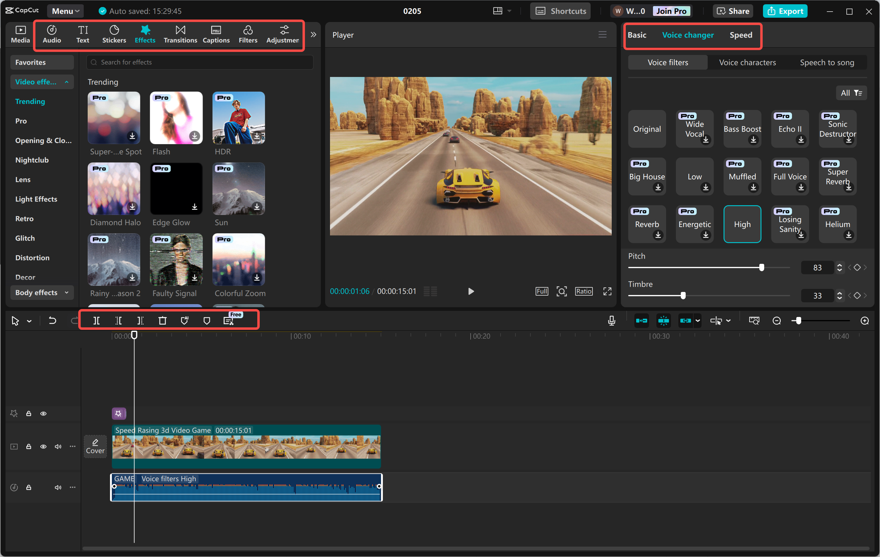 Bearbeitung des Videos mit verschiedenen Werkzeugen im CapCut Desktop-Video-Editor