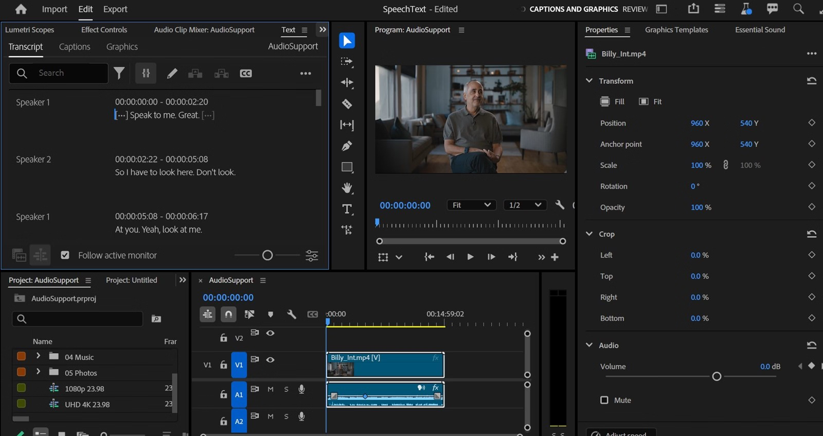 interfaccia di Adobe Premiere Pro - uno strumento ben noto per scrivere testo sui video