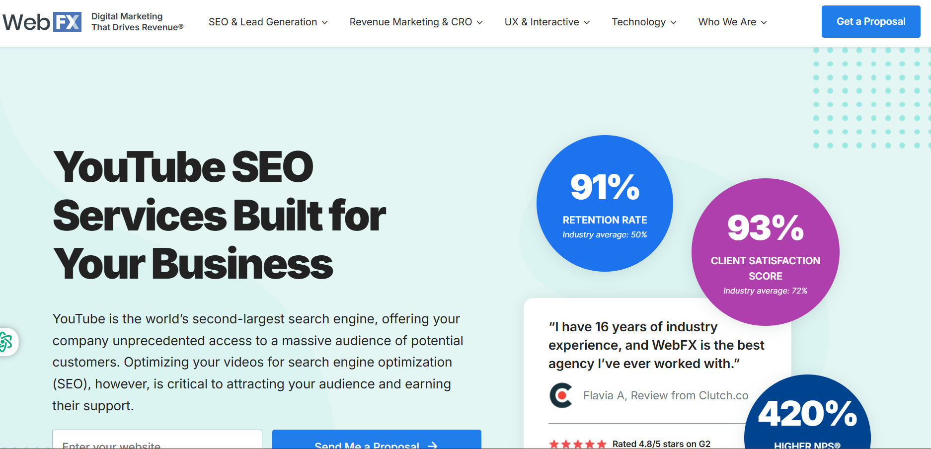 WebFX YouTube SEO company interface