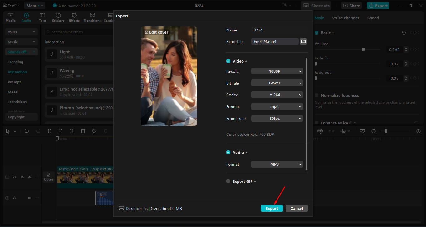 Esportazione di un video dall' CapCut editor video desktop