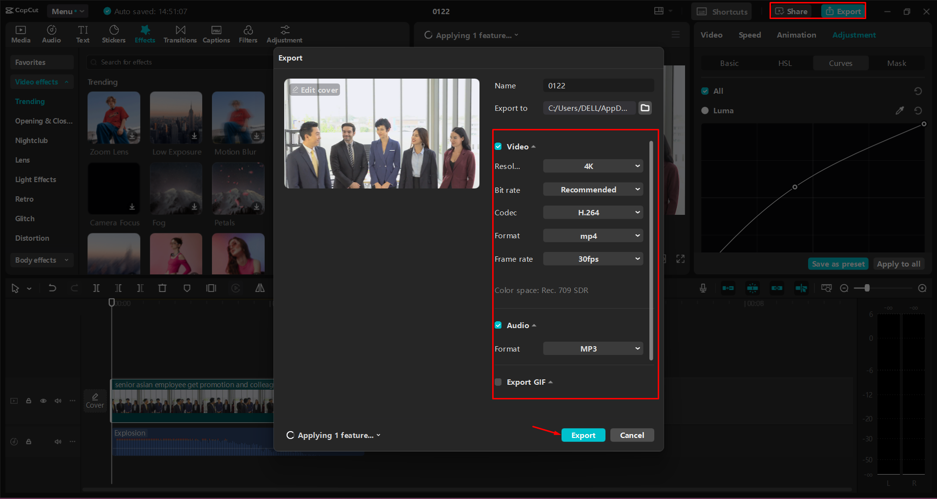 Exportar un video desde el CapCut editor de video de escritorio