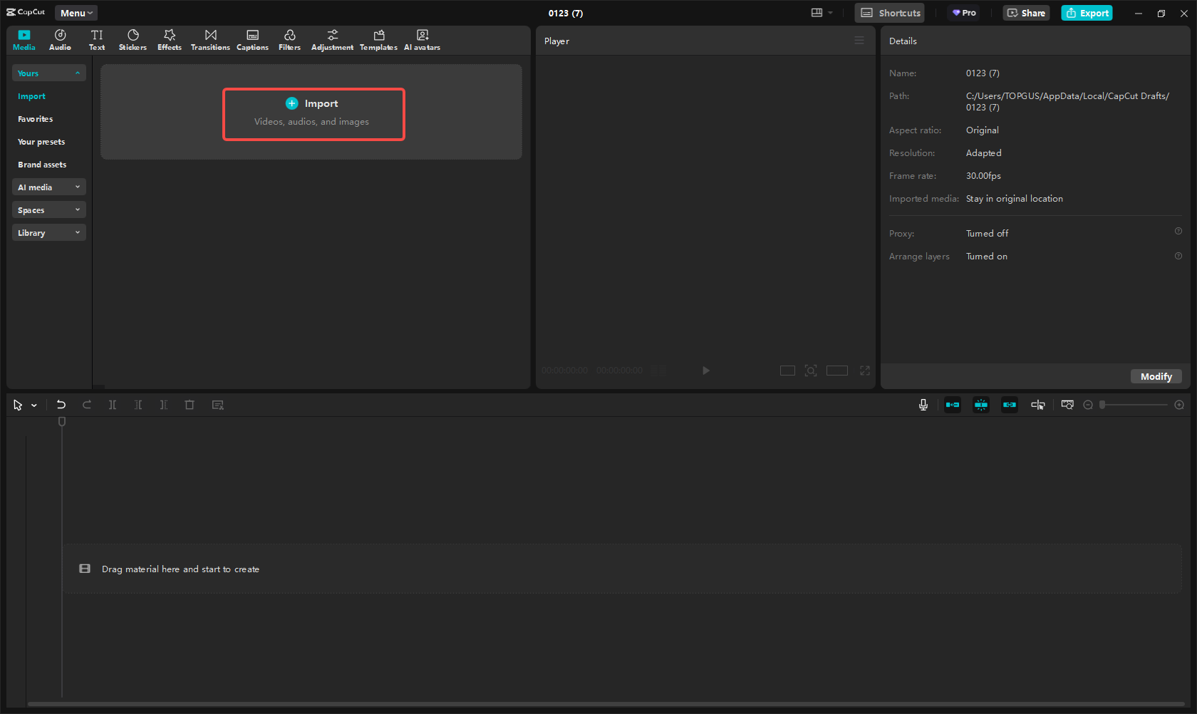 Import media files